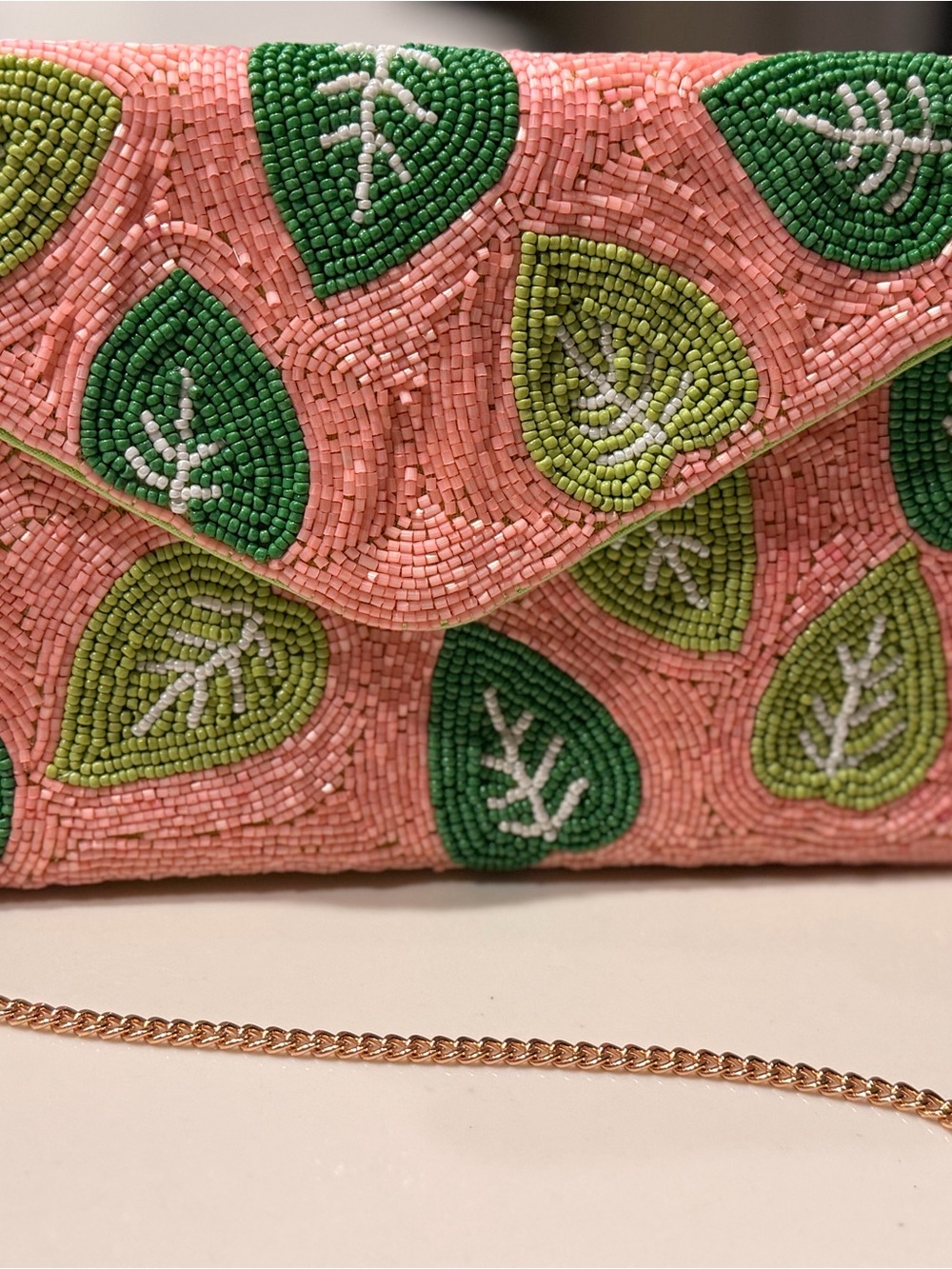 Beaded Pink Leaf Embellished Envelope Clutch by - Picture 3 of 3